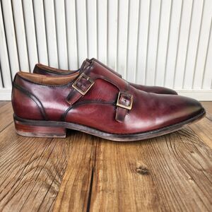 Steve Madden Elvin Mens Sz 8 Burgundy Red Leather Double Monk Strap Preppy Shoes